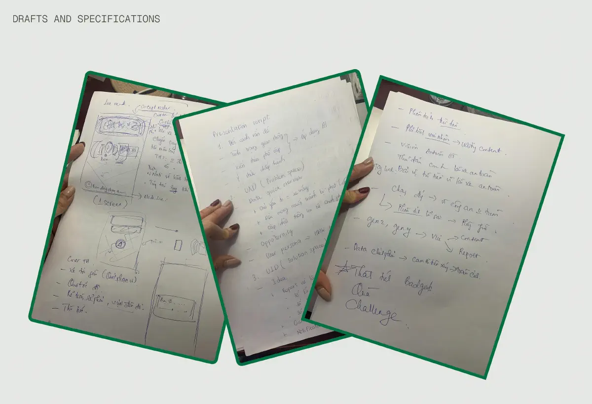An image showing three papers detailing about product specifications