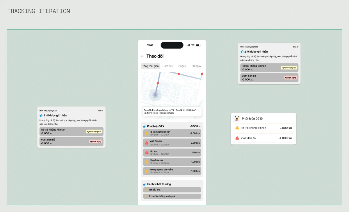 An image showcasing the map alert feature which allows user to track and analyze the mistakes they made when on traffic