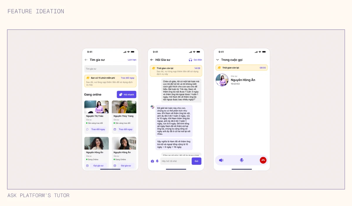 Tutor screen where user can find qualified tutor, chatting with them for Math&rsquo;s problem solution and call them if needed