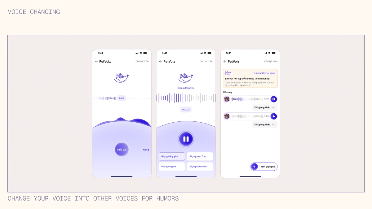 Voice changing screen for user to create comically humorous voices to ease the frustration